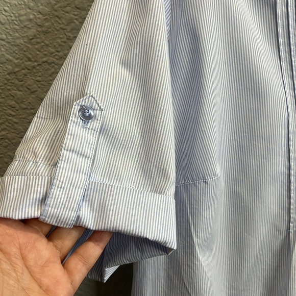Dress Barn dress Blouse 18/20 blue/white striped short sleeve button down - Picture 6 of 7